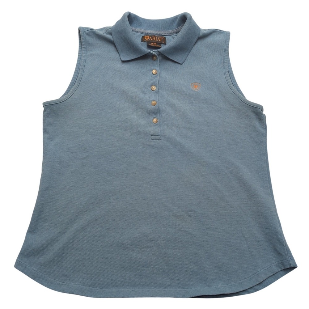 Y2K Ariat Polo Shirt Womens Medium Sleeveless Cotton Blend‎ Pique Equestrian Top